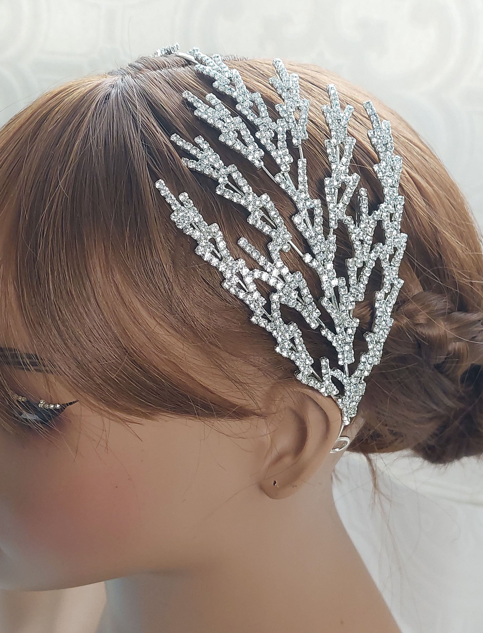 Silver Crystal Fan Headpiece