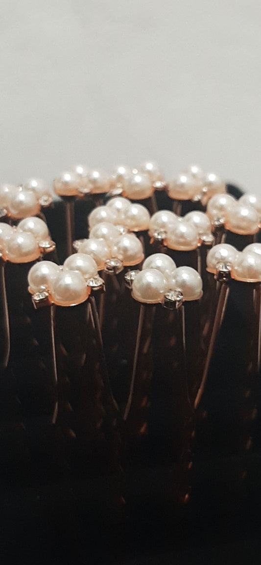 Rose Gold Pearl and Rhinestone Hairpins Set of 6