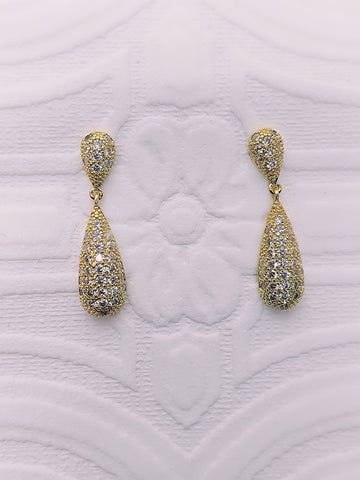 Long Drop Crystal Gold Earrings