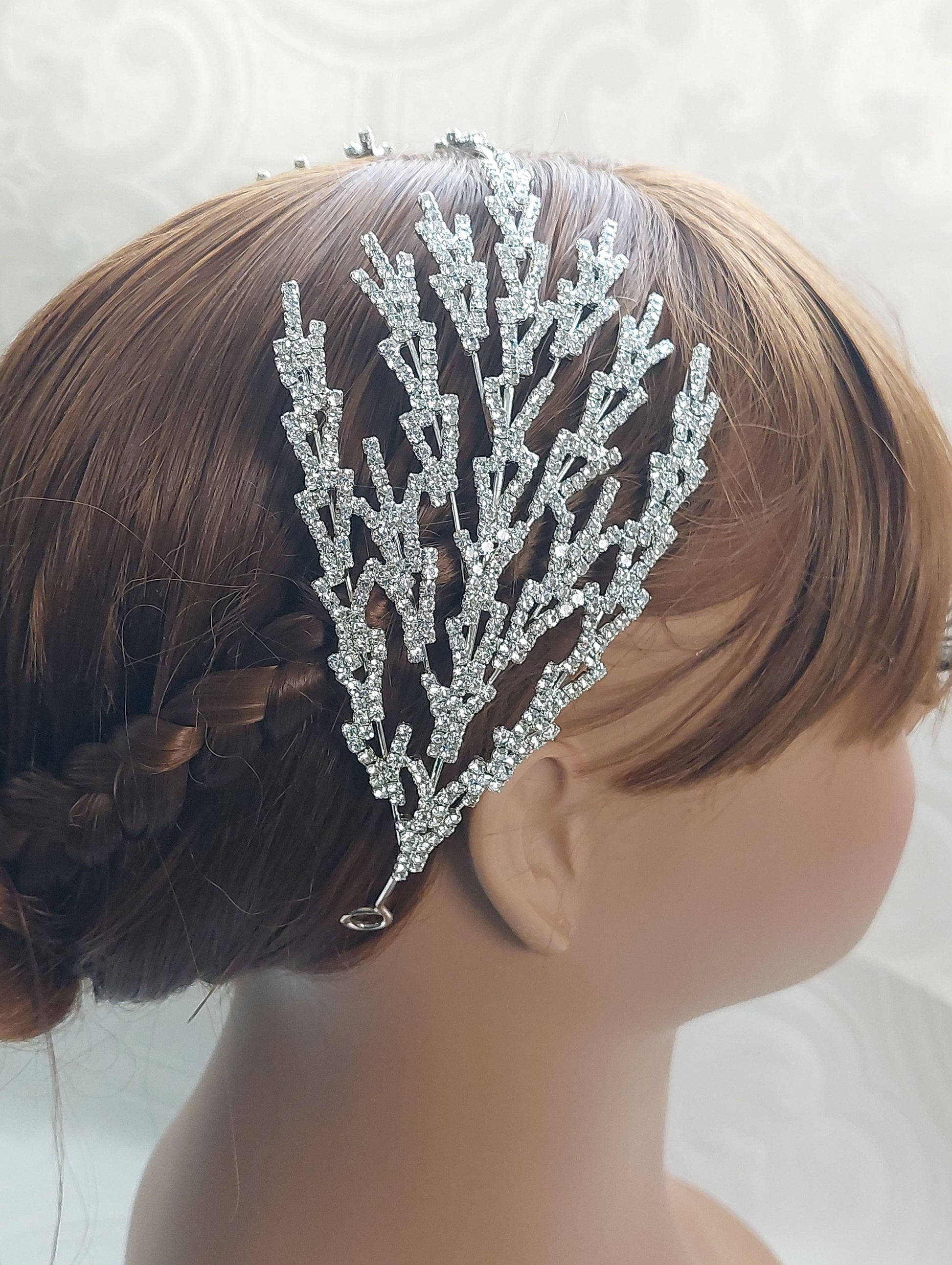 Silver Crystal Fan Headpiece