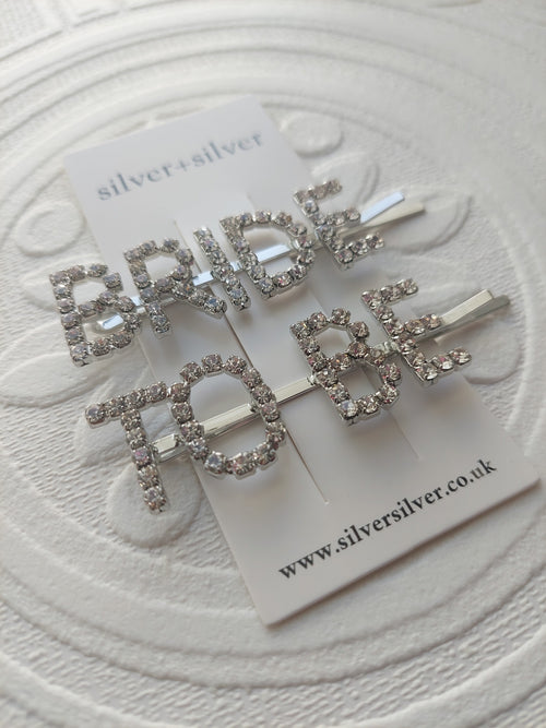 'BRIDE TO BE' Rhinestone Hairslides | silver+silver