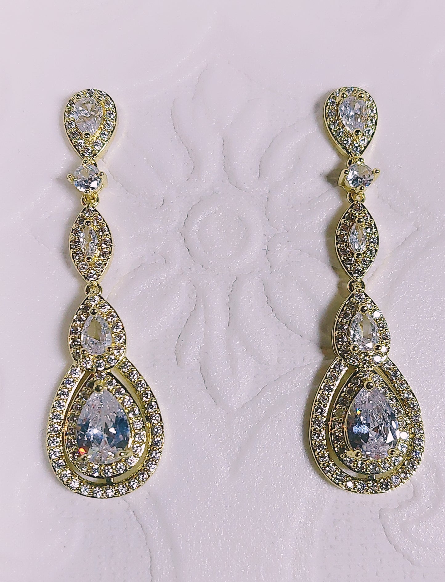 Gold 4 Teardrop Crystal Earrings