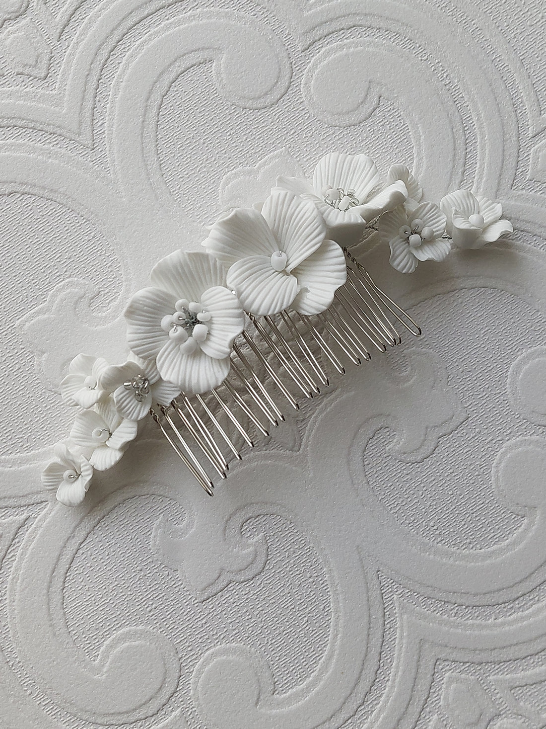 Clay Flower Silver Hair Comb