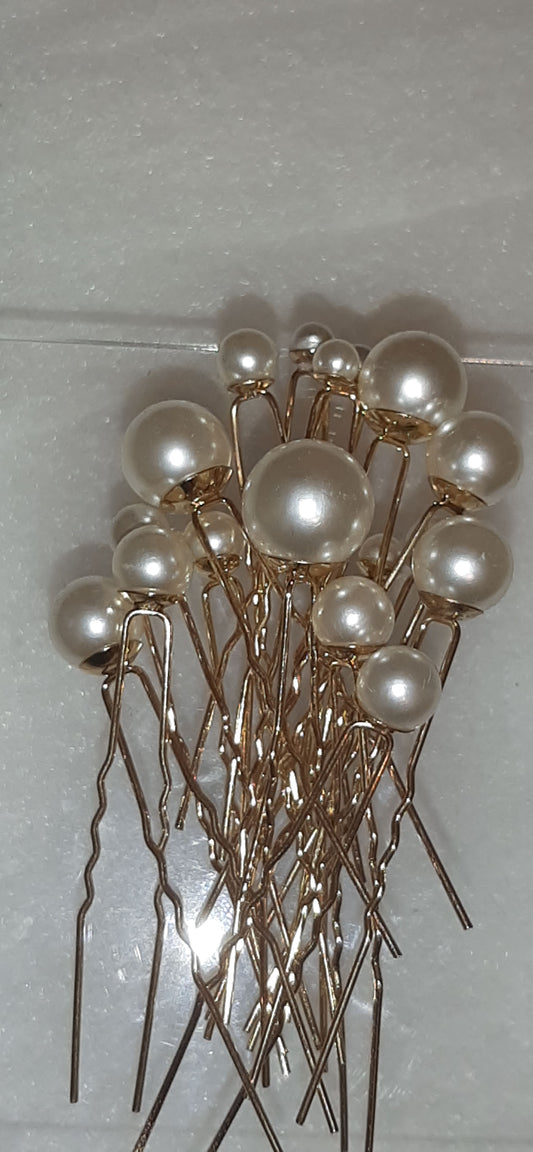 Gold Pearl Hairpins Set of 18