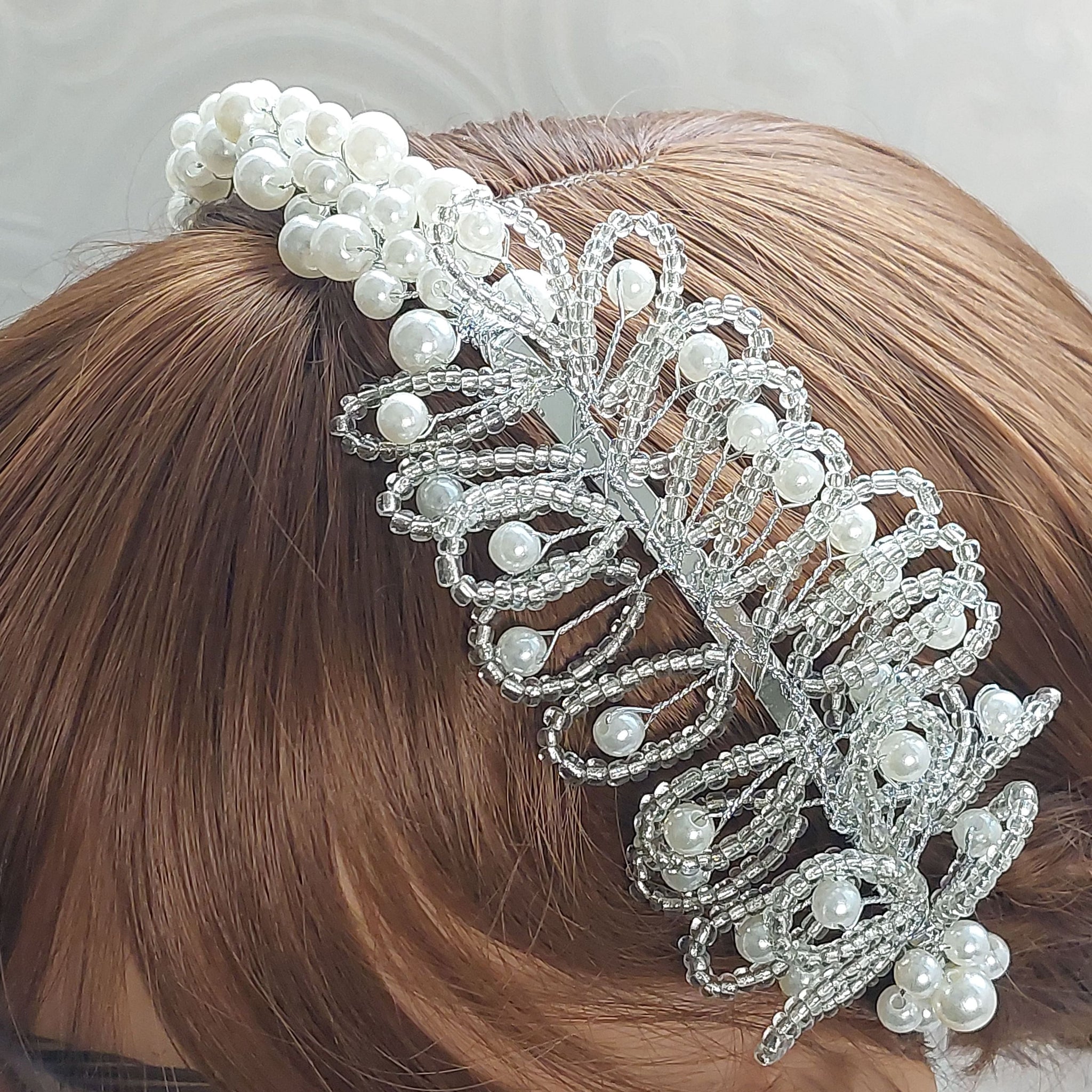 Handmade Ivory Pearl / Floral Beaded Headband