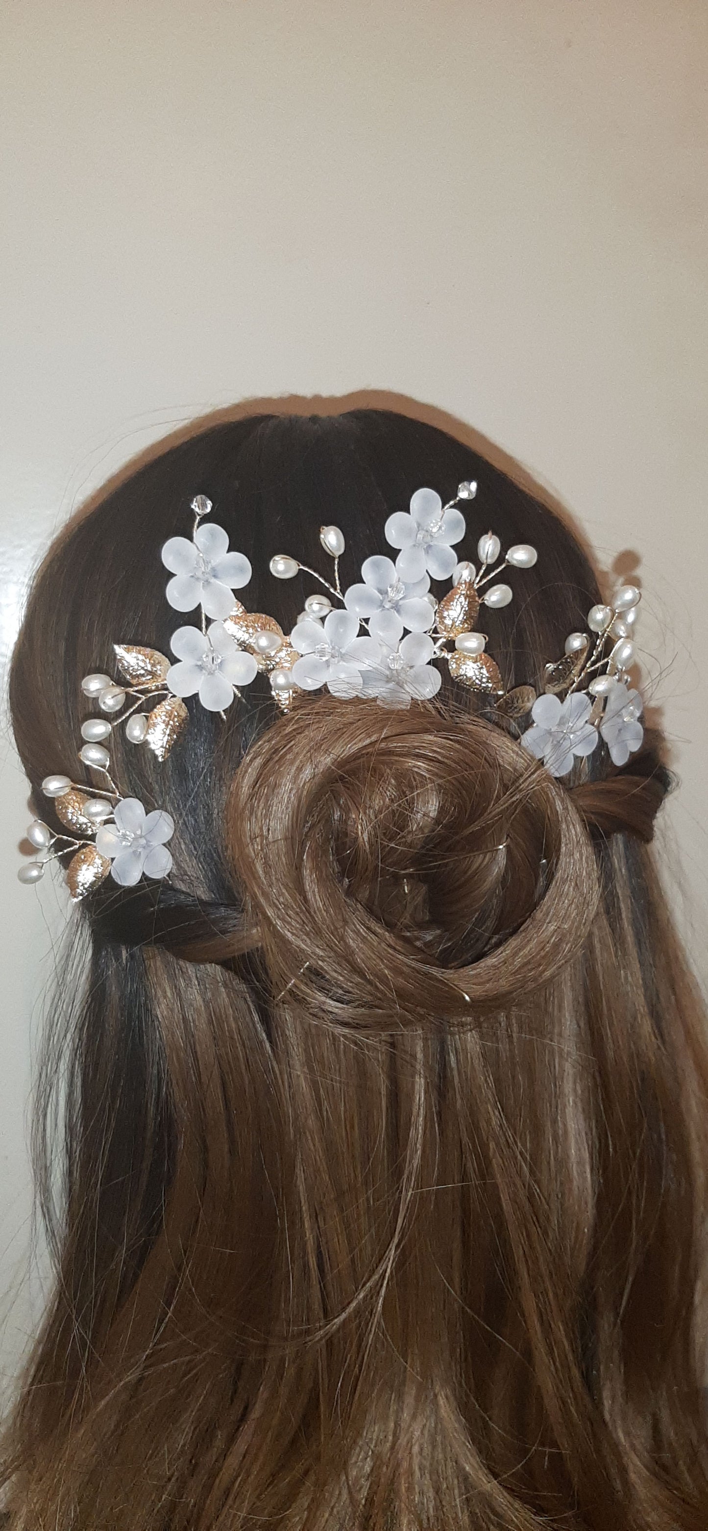 Gold Leaf and Acrylic Flowers Hairpins Set of 3