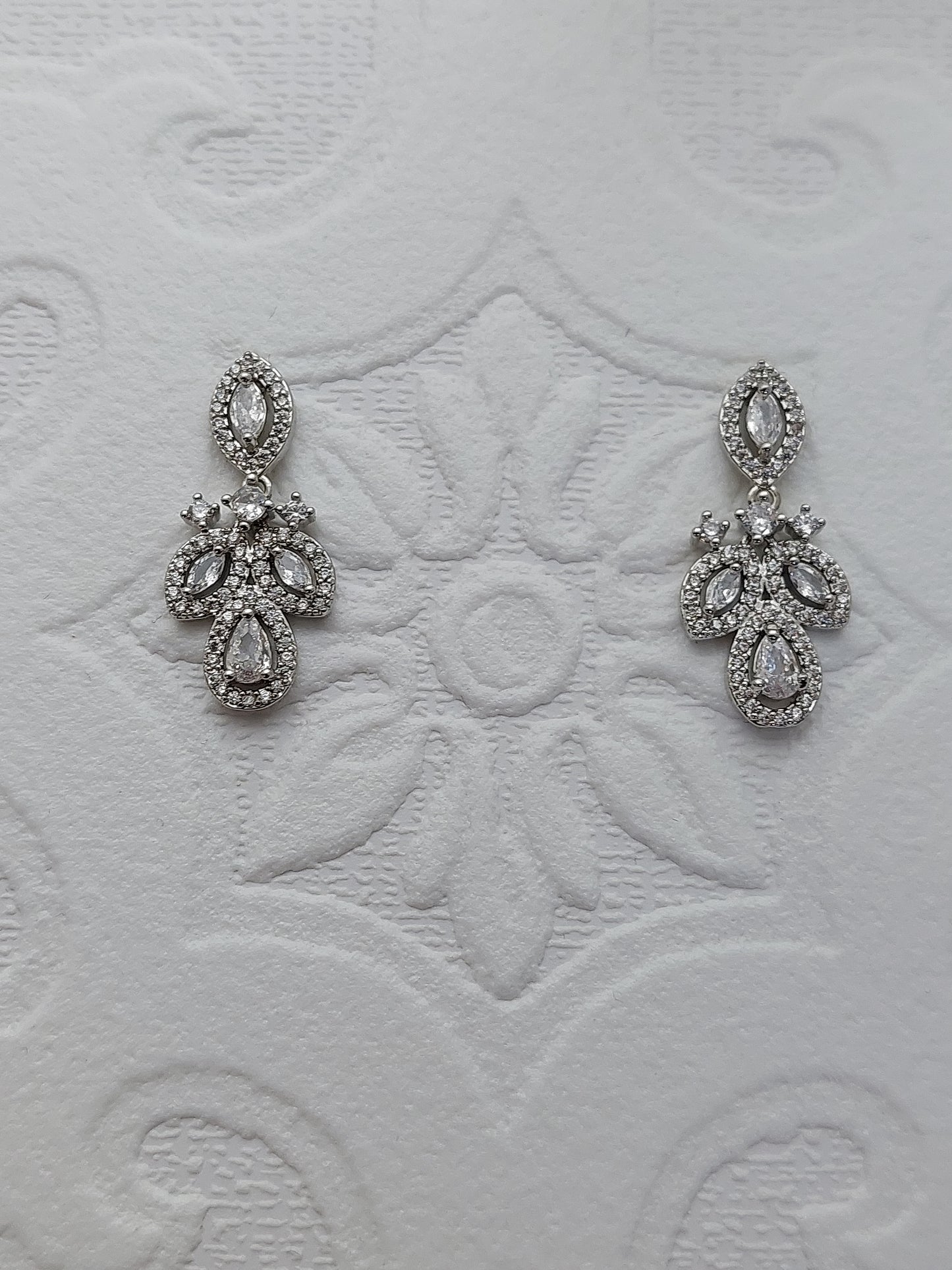 4 Petal CZ Water Drop Earrings