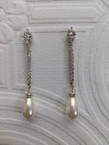 Long Crystal Pearl Drop Earrings