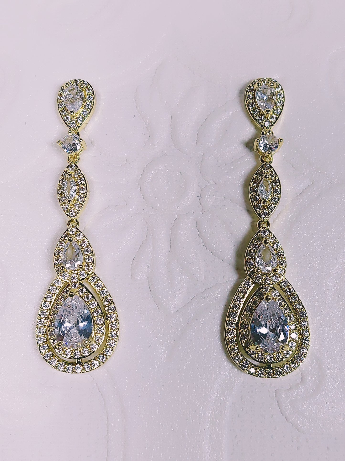 Gold 4 Teardrop Crystal Earrings