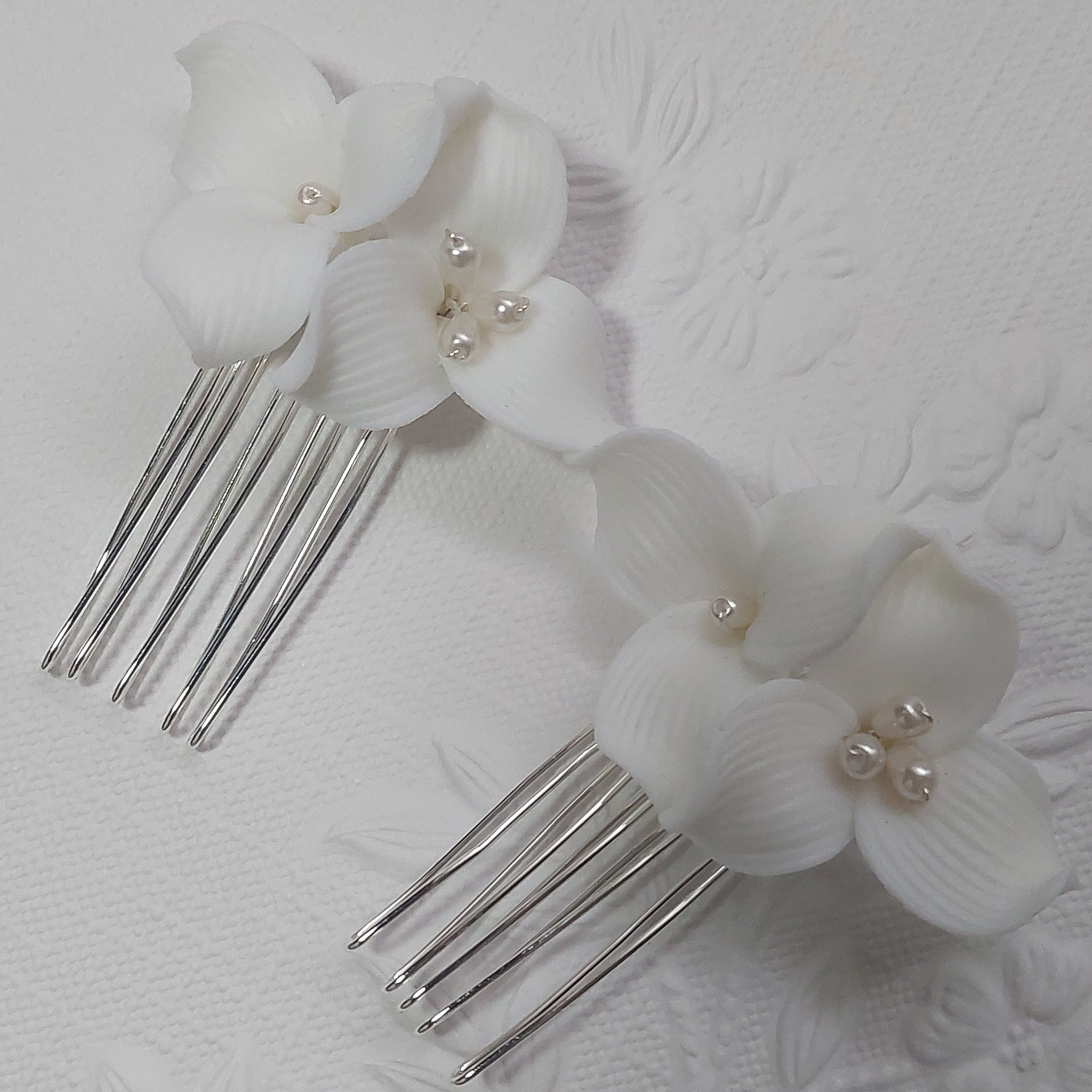 Clay Flower Haircomb x 2