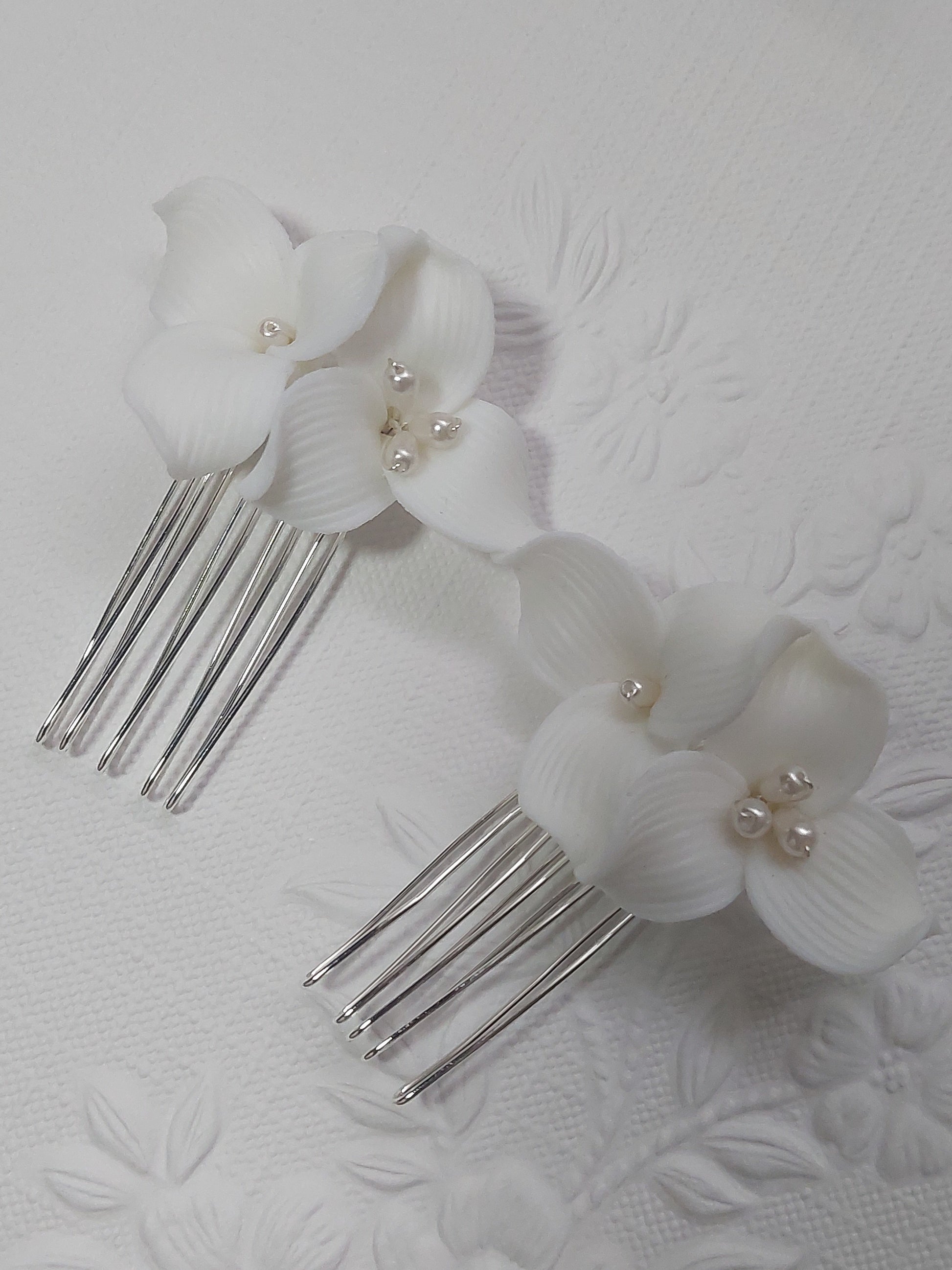 Clay Flower Haircomb x 2
