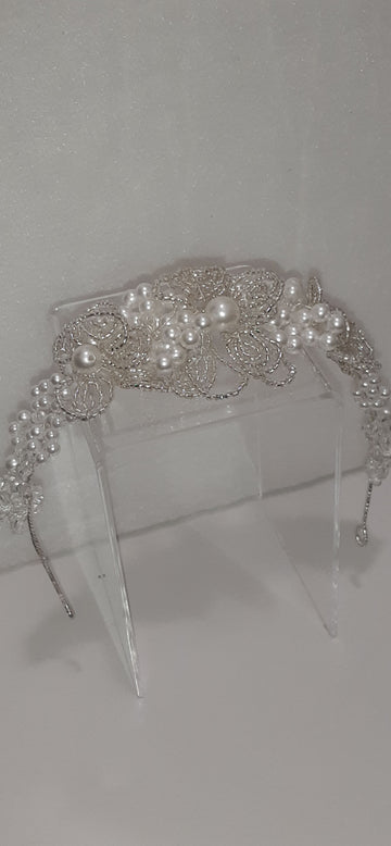 Handmade Ivory Pearl / Floral Beaded Headband