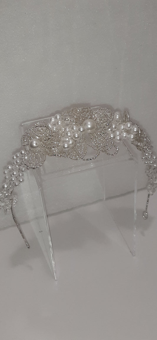 Handmade Ivory Pearl / Floral Beaded Headband