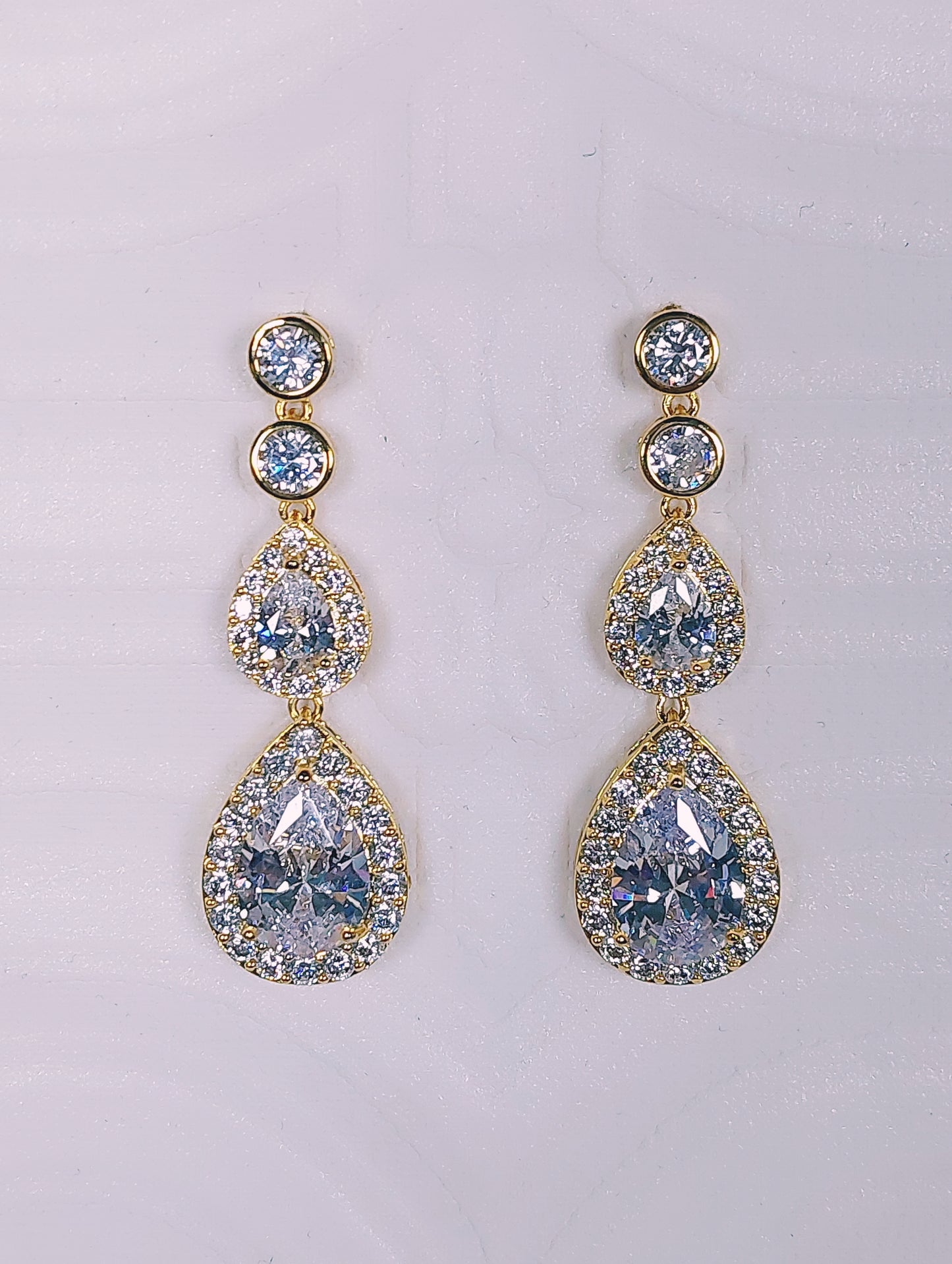 Double Crystal Gold Drop Earrings