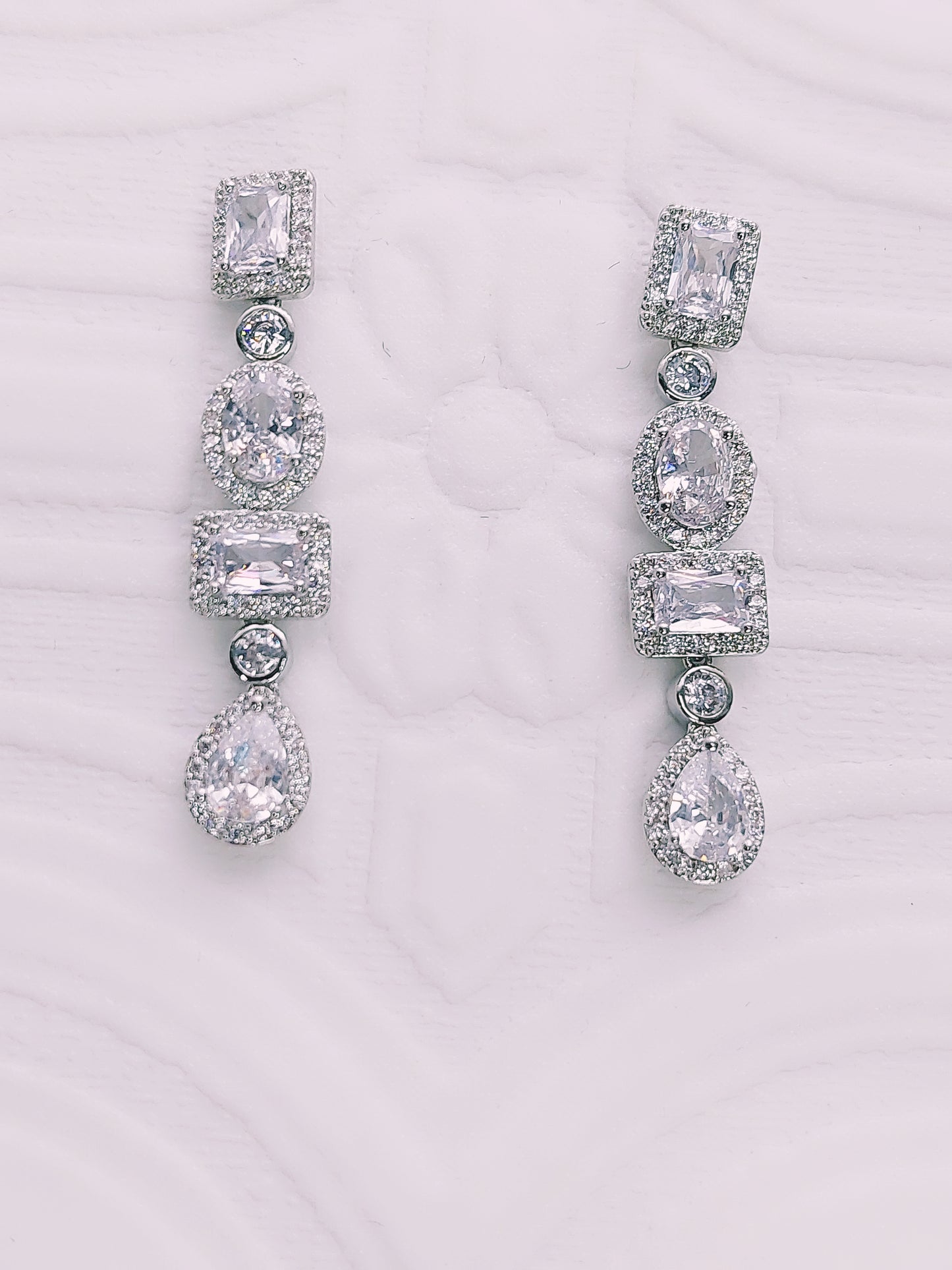 Rectangle/Oval Crystal Long Drop Earrings