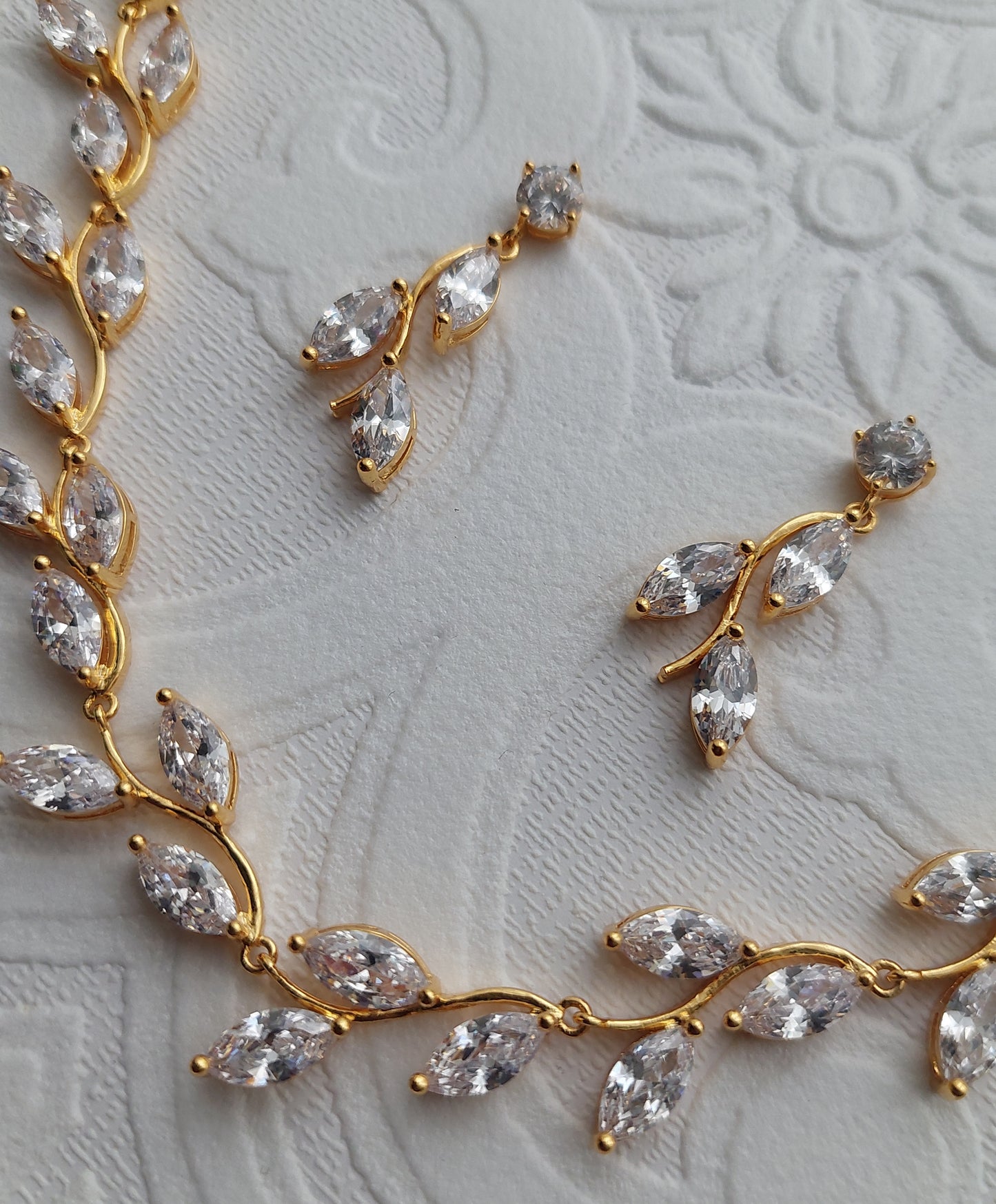 Large Gold Crystal Vine Necklace and Earrings Set