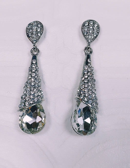 Smoky Grey Long Crystal Earrings