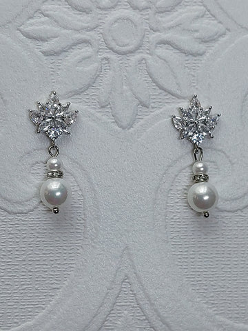 Floral Crystal and Pearl Drop Earrings