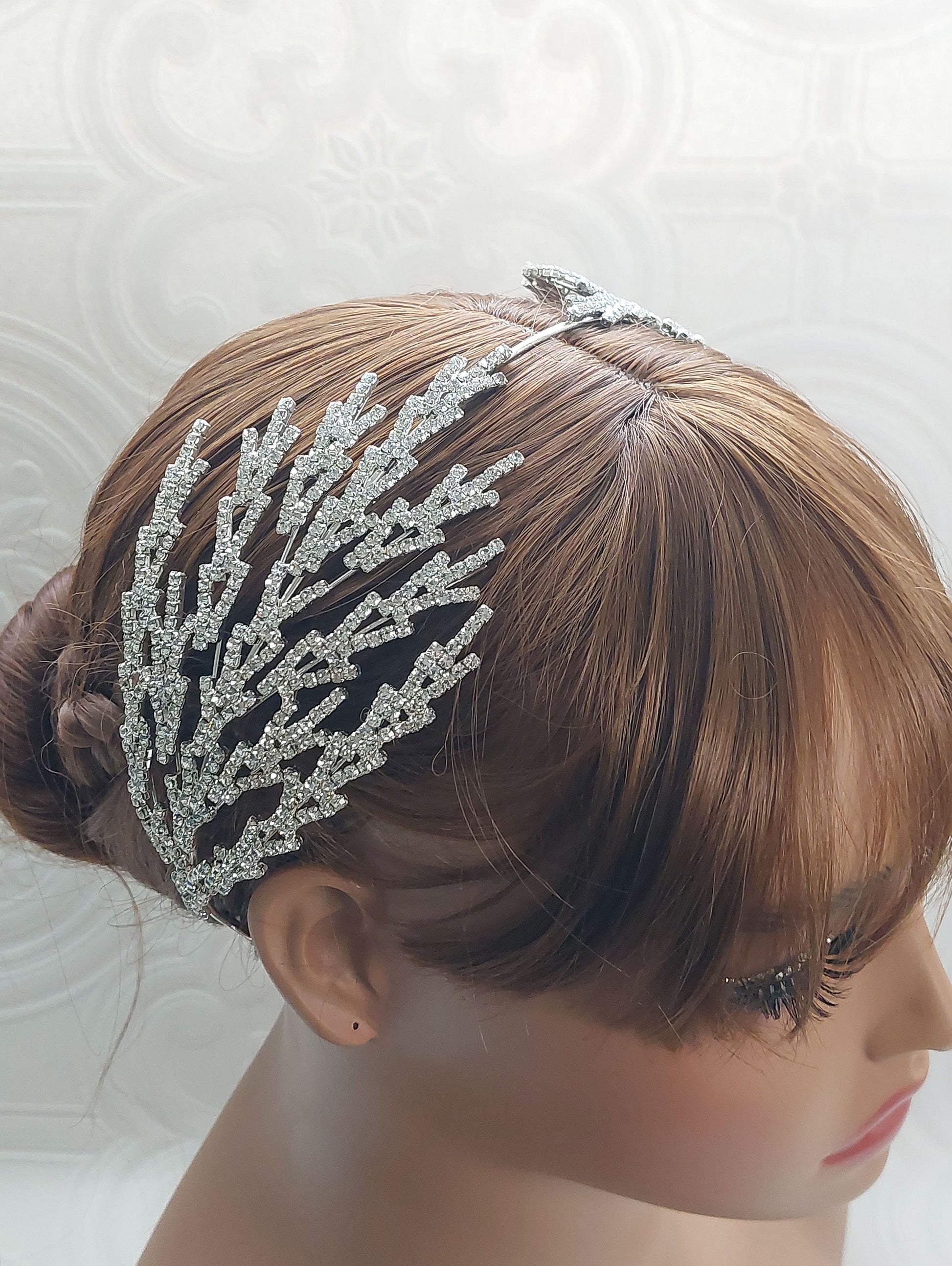 Silver Crystal Fan Headpiece