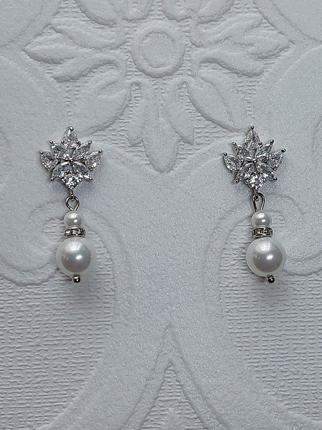 Floral Crystal and Pearl Drop Earrings