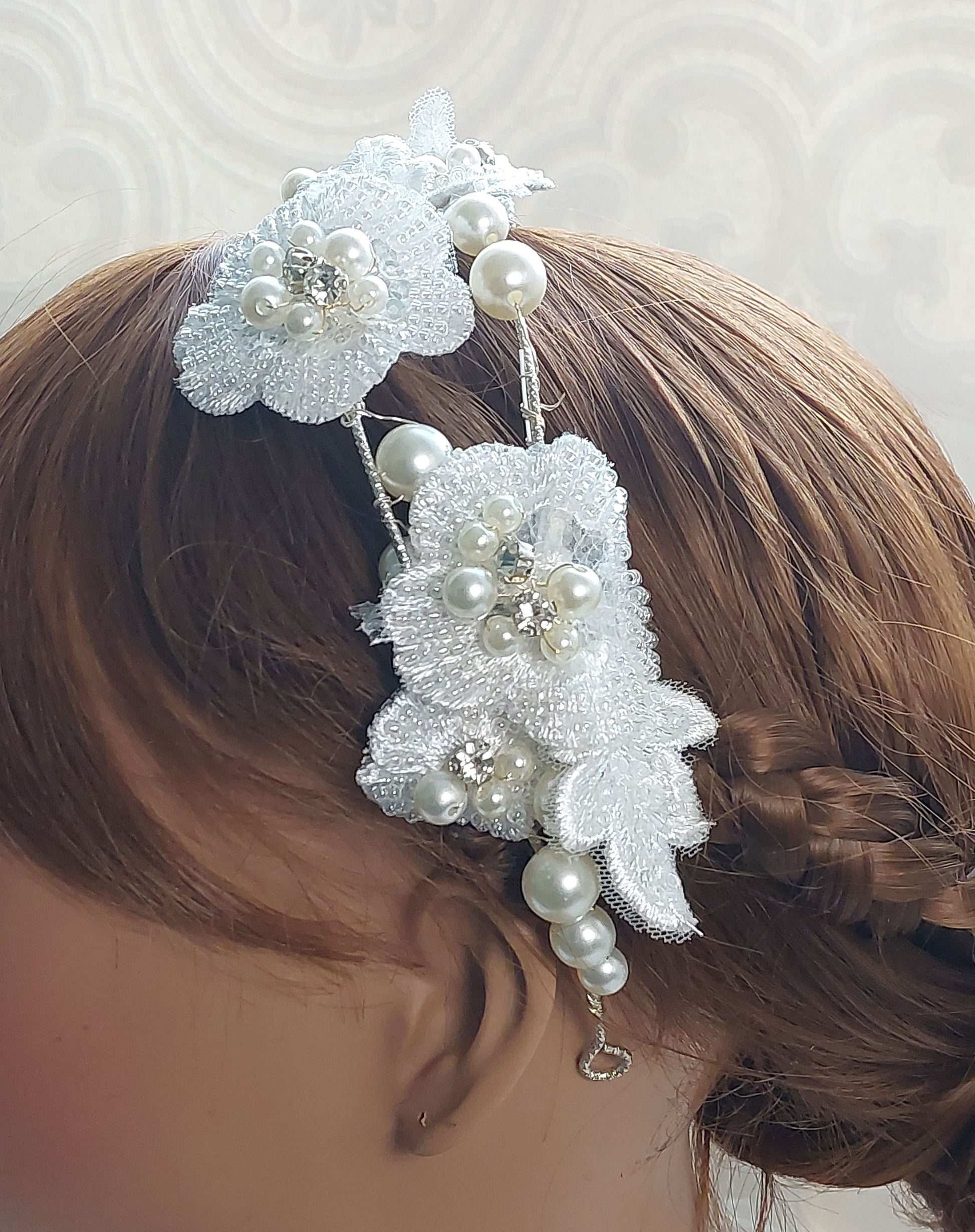 White Flower Pearl Headband