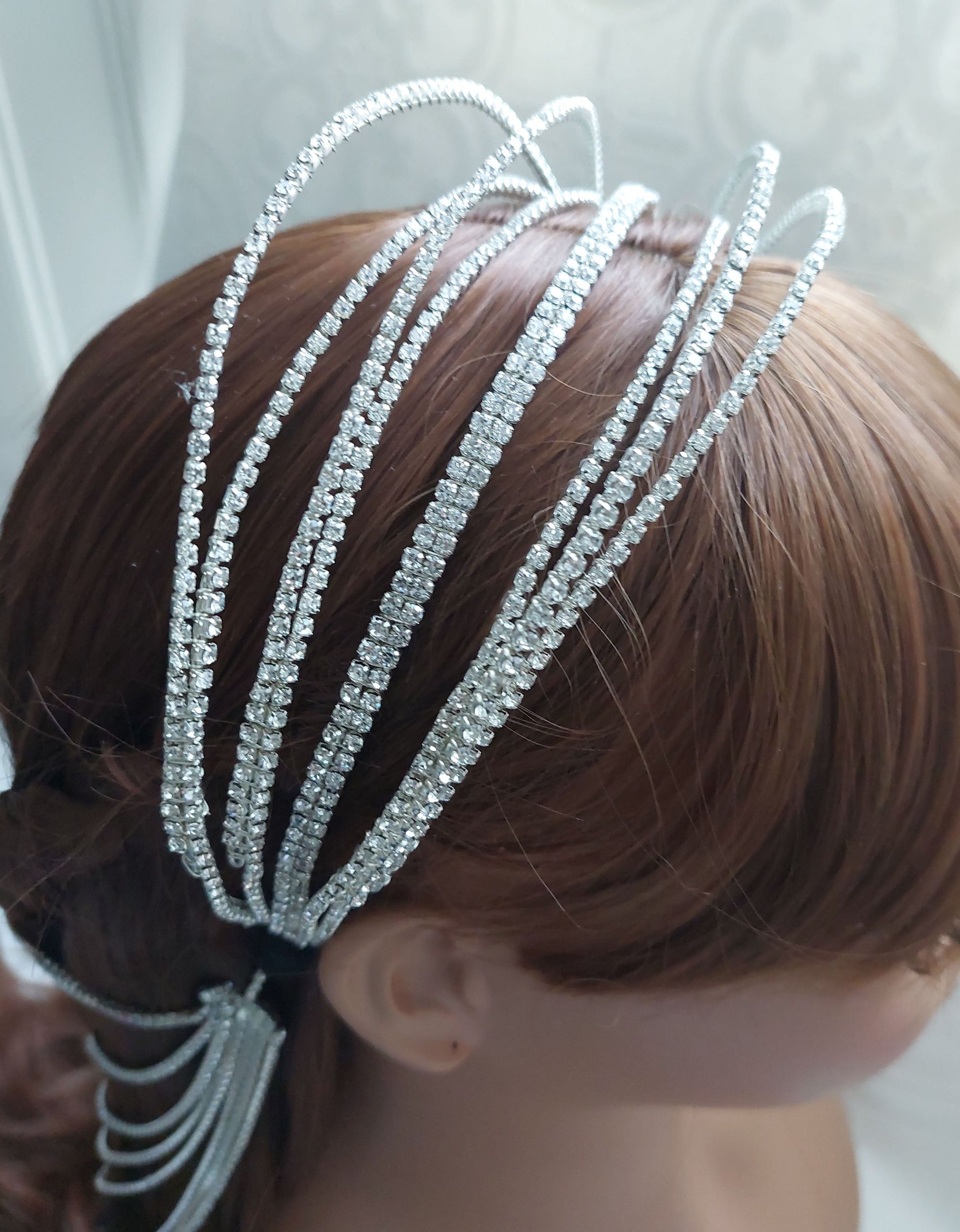 Rhinestone Hairband with Drape Attachment