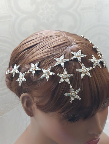 Crystal CZ Starburst Gold Headpiece