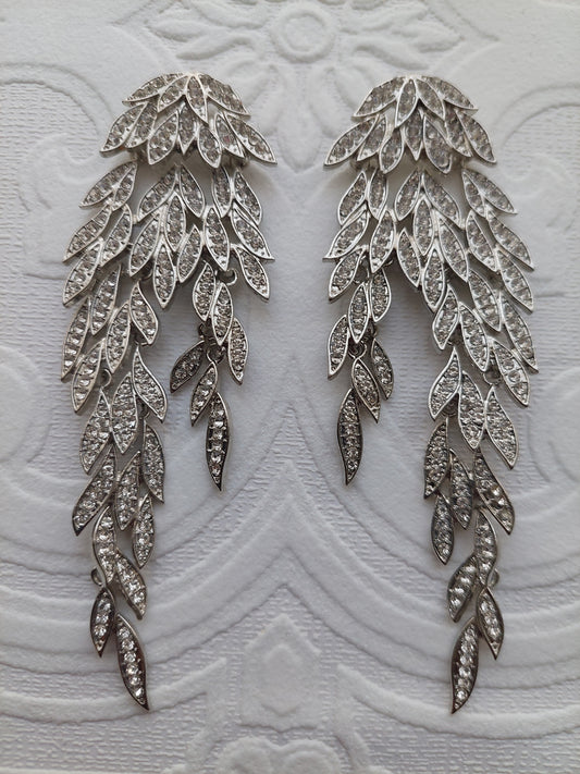 Feathered Pattern Crystal Earrings