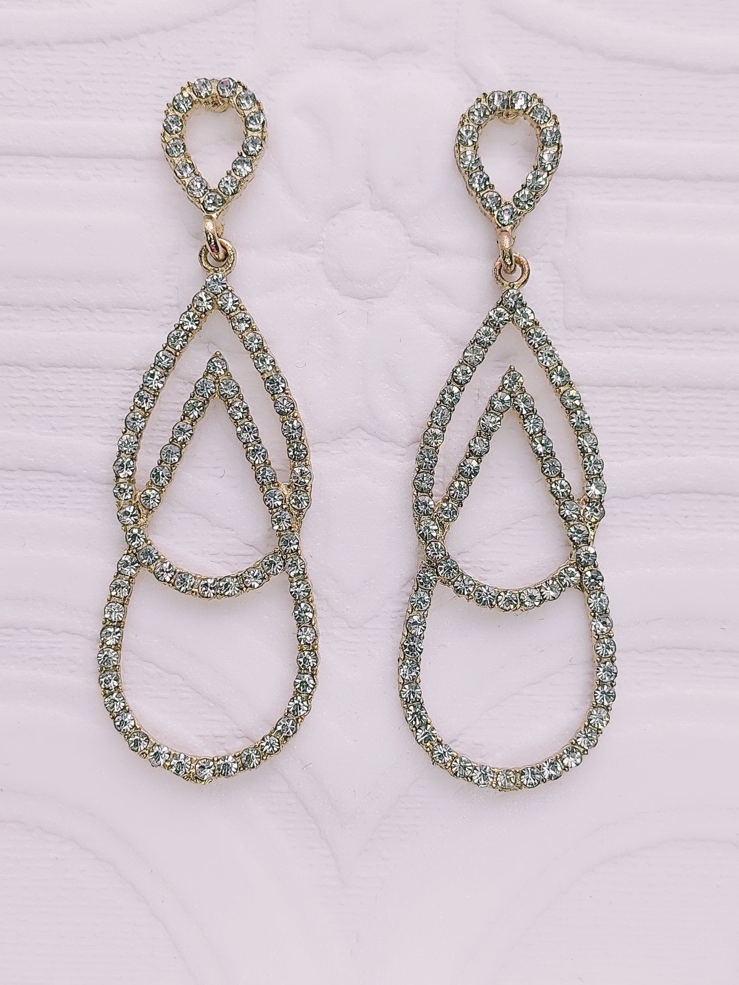 Gold Triple Teardrop Crystal Earrings