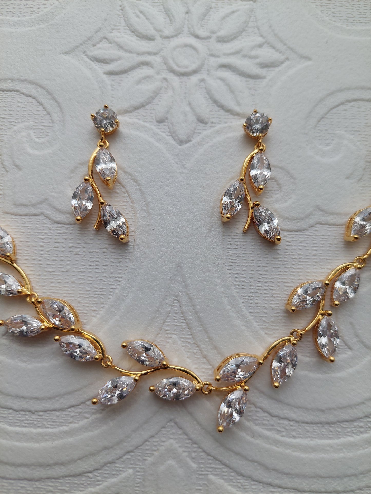 Large Gold Crystal Vine Necklace and Earrings Set