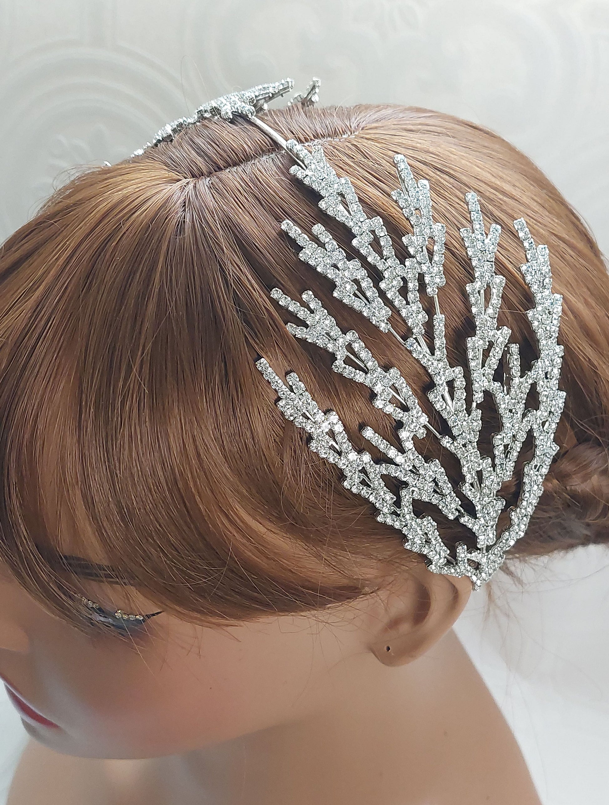 Silver Crystal Fan Headpiece
