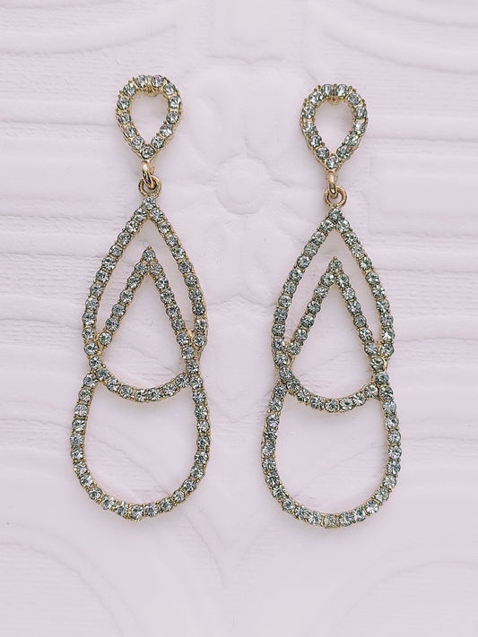 Gold Triple Teardrop Crystal Earrings