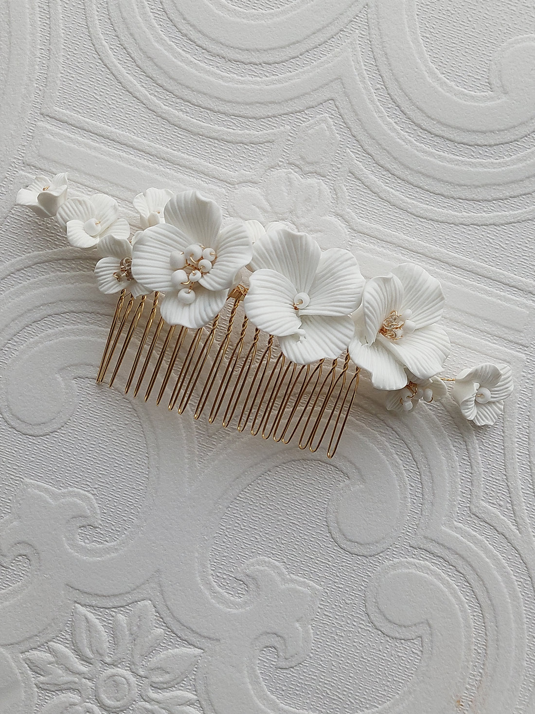 Clay Flower Gold Hair Comb