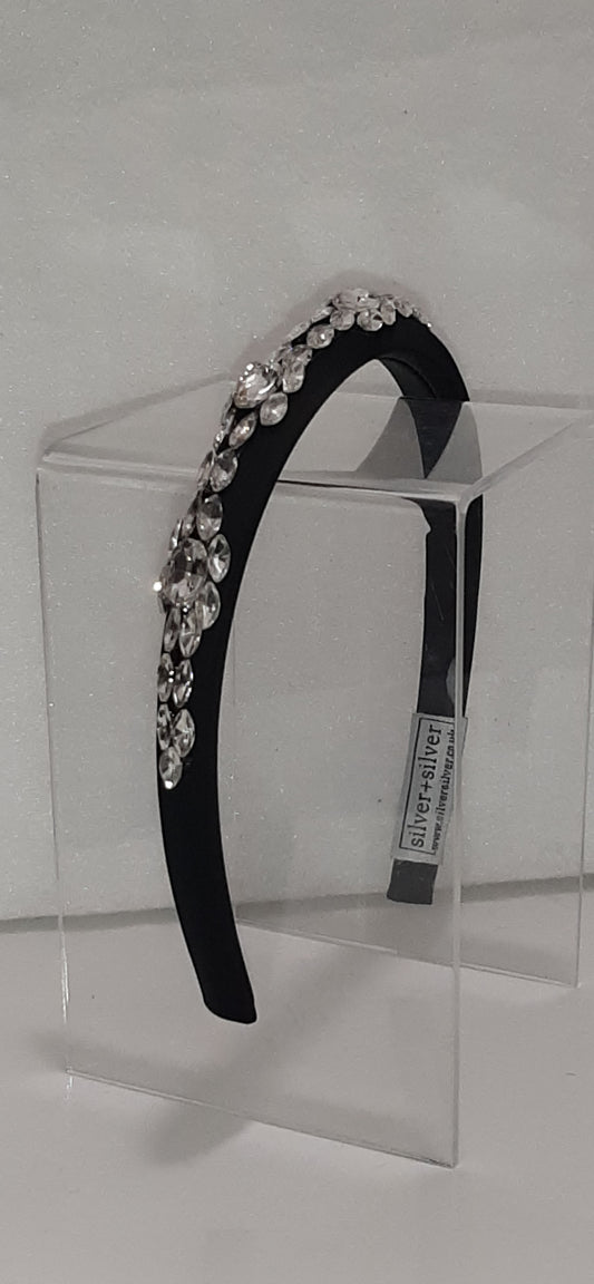 Handmade Black Thin Satin Rhinestone Headband