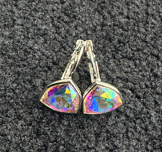 Silver Crystal AB Triangle Earrings