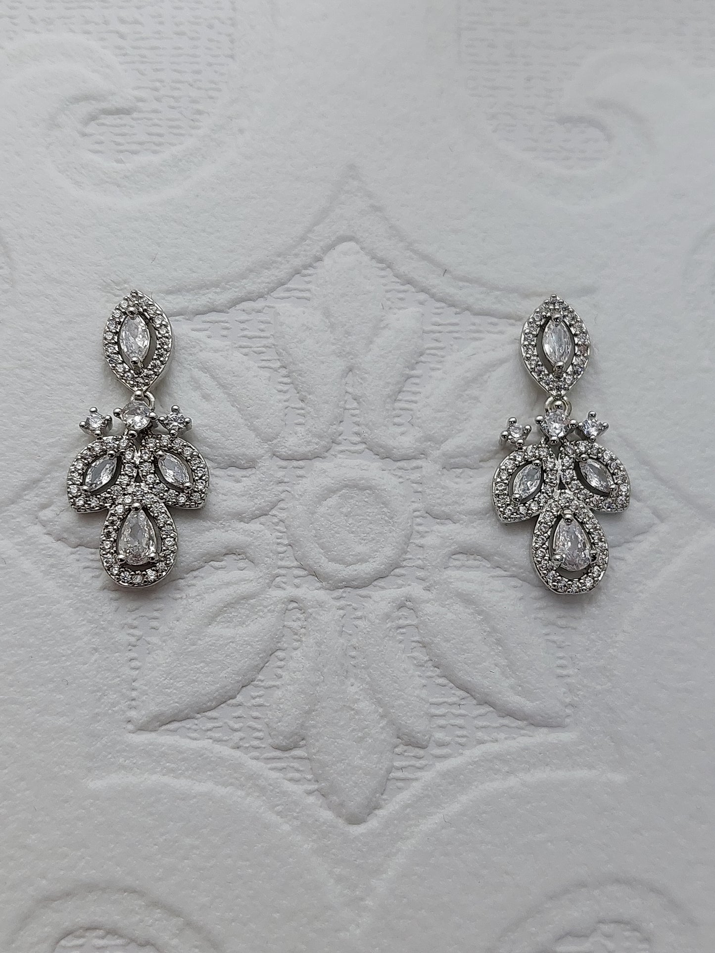 4 Petal CZ Water Drop Earrings