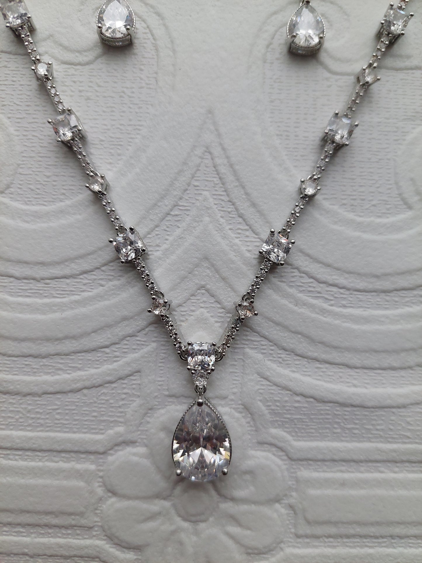 Crystal Art Deco Teardrop Necklace and Earrings Set