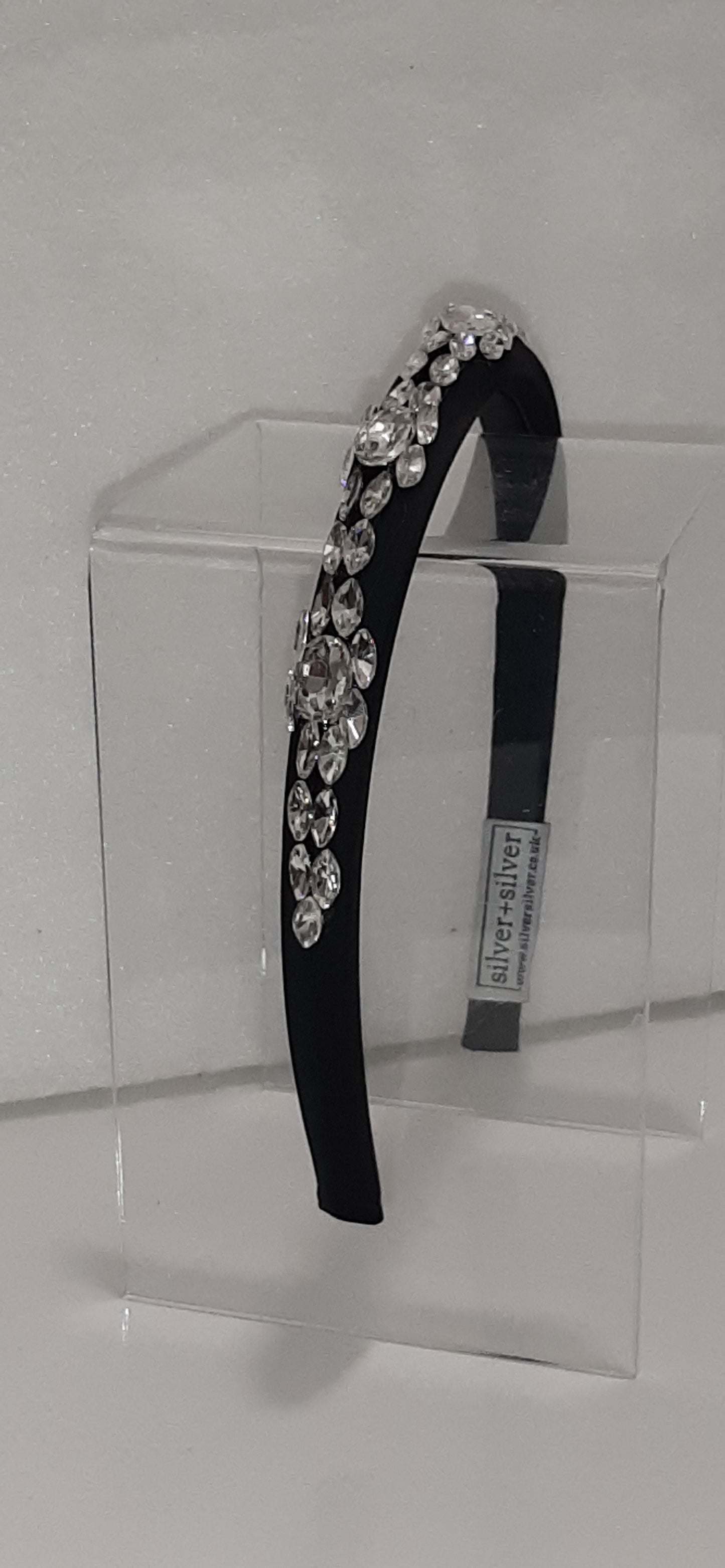 Handmade Black Thin Satin Rhinestone Headband