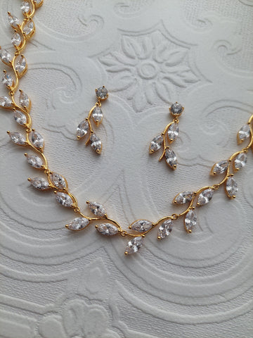 Large Gold Crystal Vine Necklace and Earrings Set