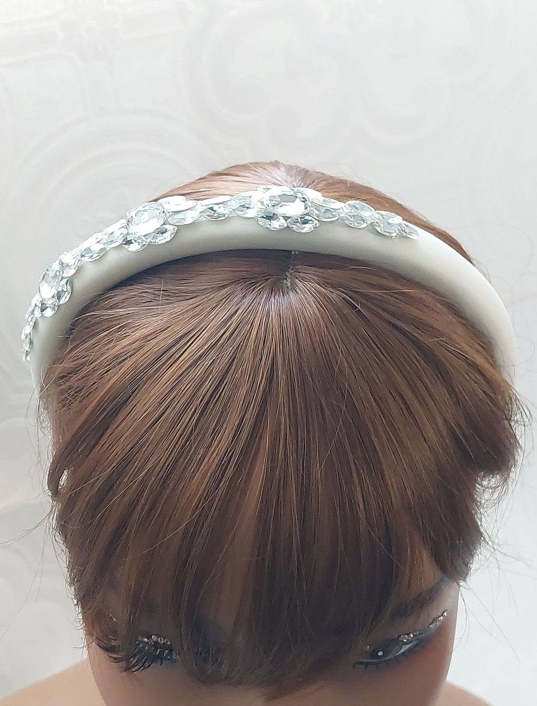 Handmade Ivory Thin Satin Rhinestone Headband