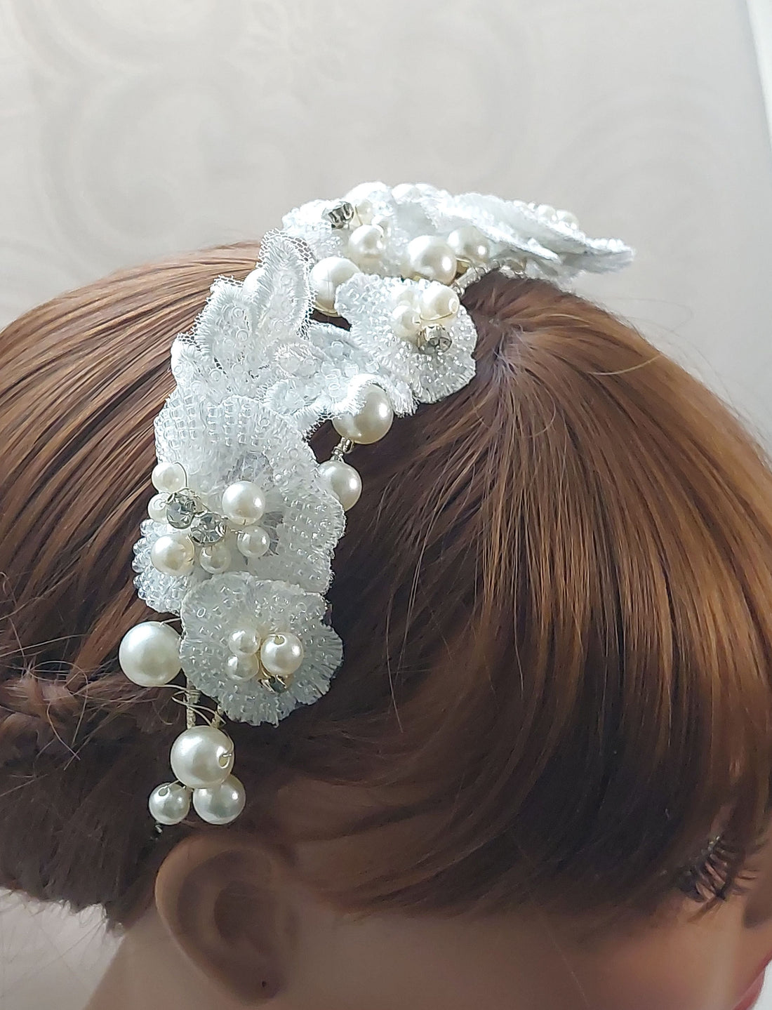 White Flower Pearl Headband