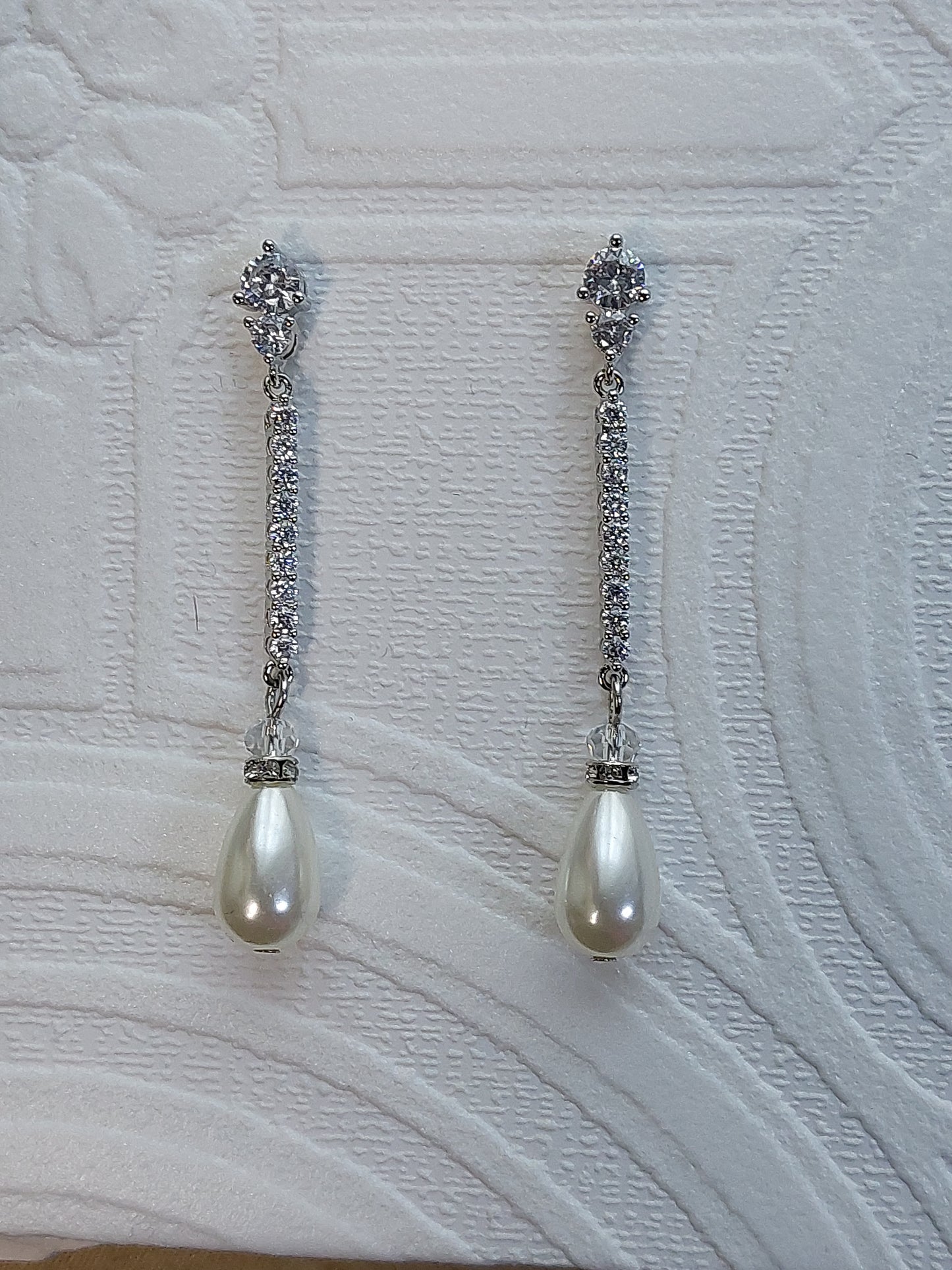 Long Crystal Pearl Drop Earrings