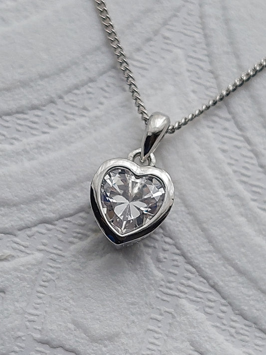 Silver Crystal Heart Necklace