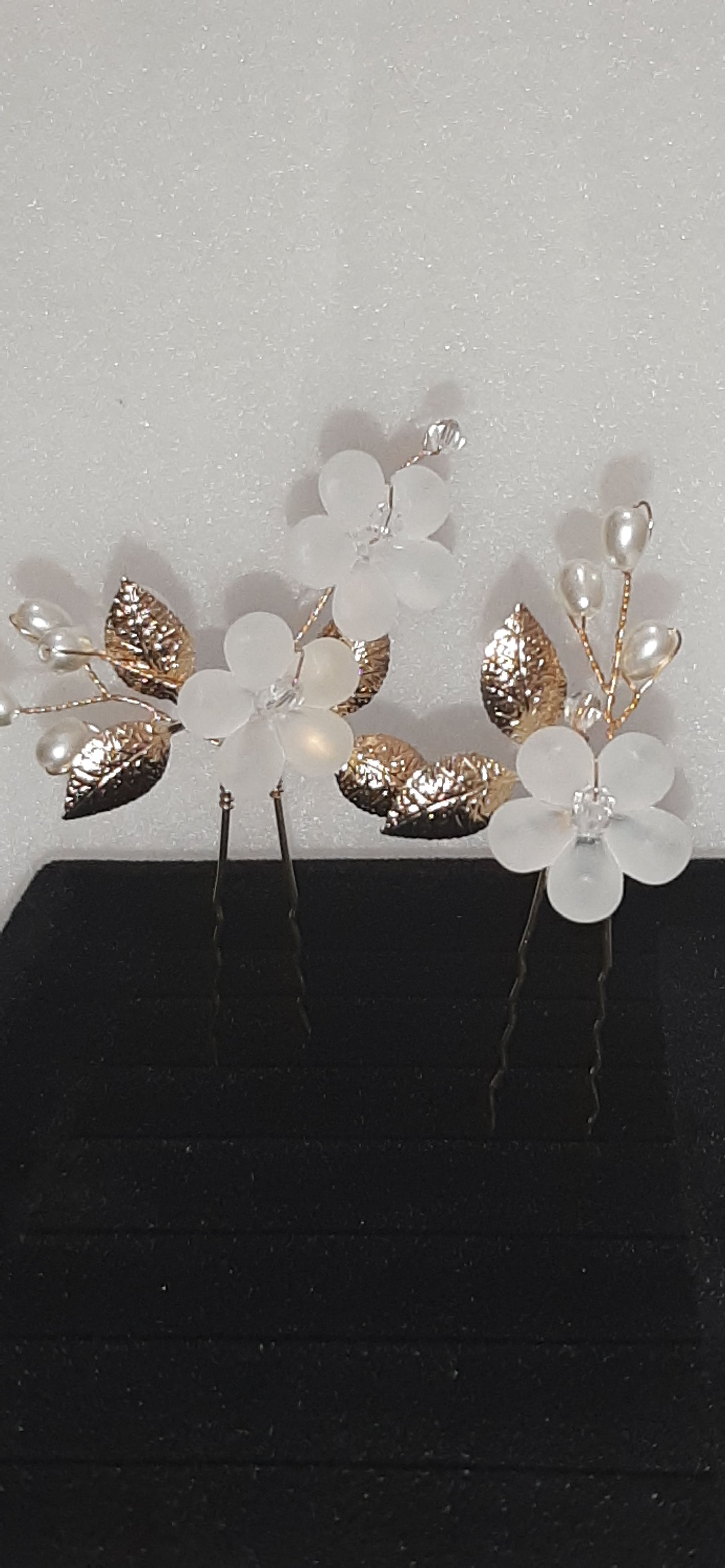 Gold Leaf and Acrylic Flowers Hairpins Set of 2