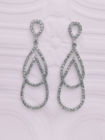 Long Silver Triple Teardrop Earrings