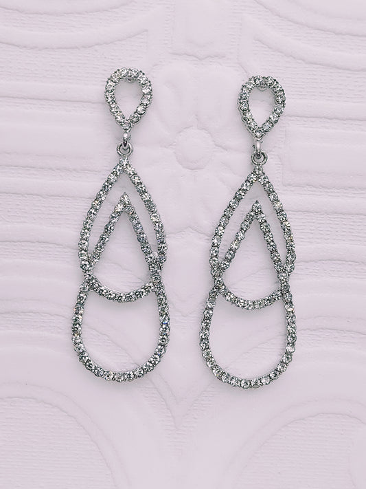 Long Silver Triple Teardrop Earrings