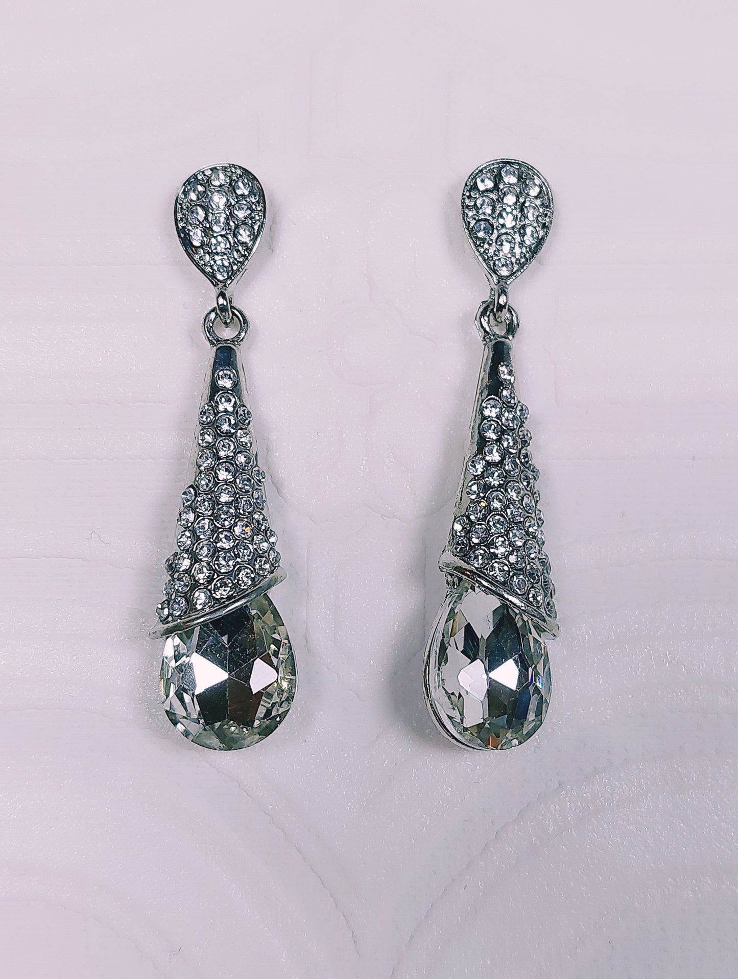 Smoky Grey Long Crystal Earrings