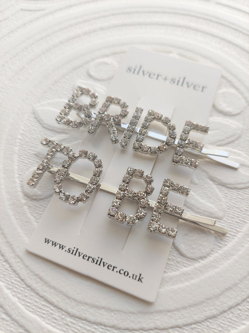 'BRIDE TO BE' Rhinestone Hairslides | silver+silver