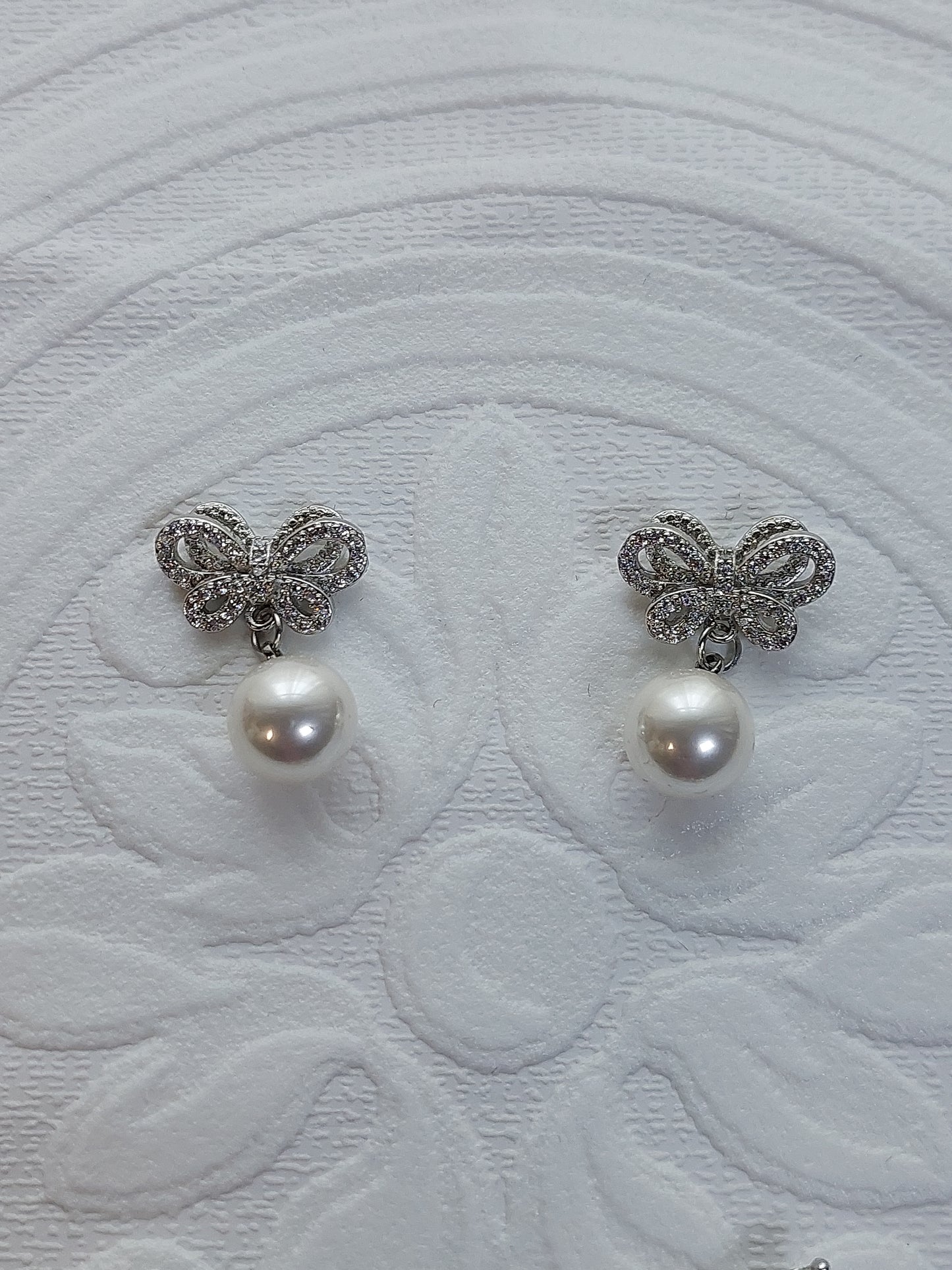 Crystal Butterfly Pearl Drop Earrings