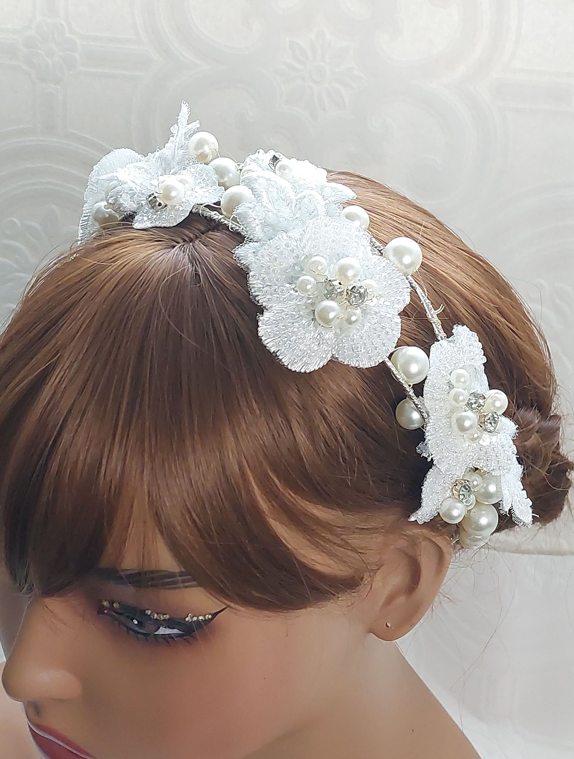 White Flower Pearl Headband